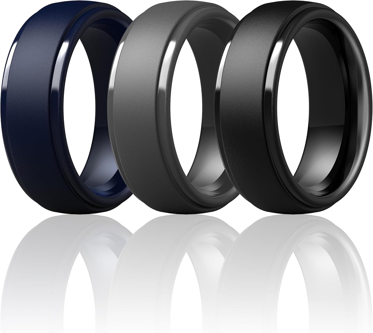 ThunderFit Anillos de silicona para hombres - 7 anillos / 4 anillos / 1 anillo Alianzas de boda de goma con borde escalonado 10 mm de ancho - 2,5 mm de grosor