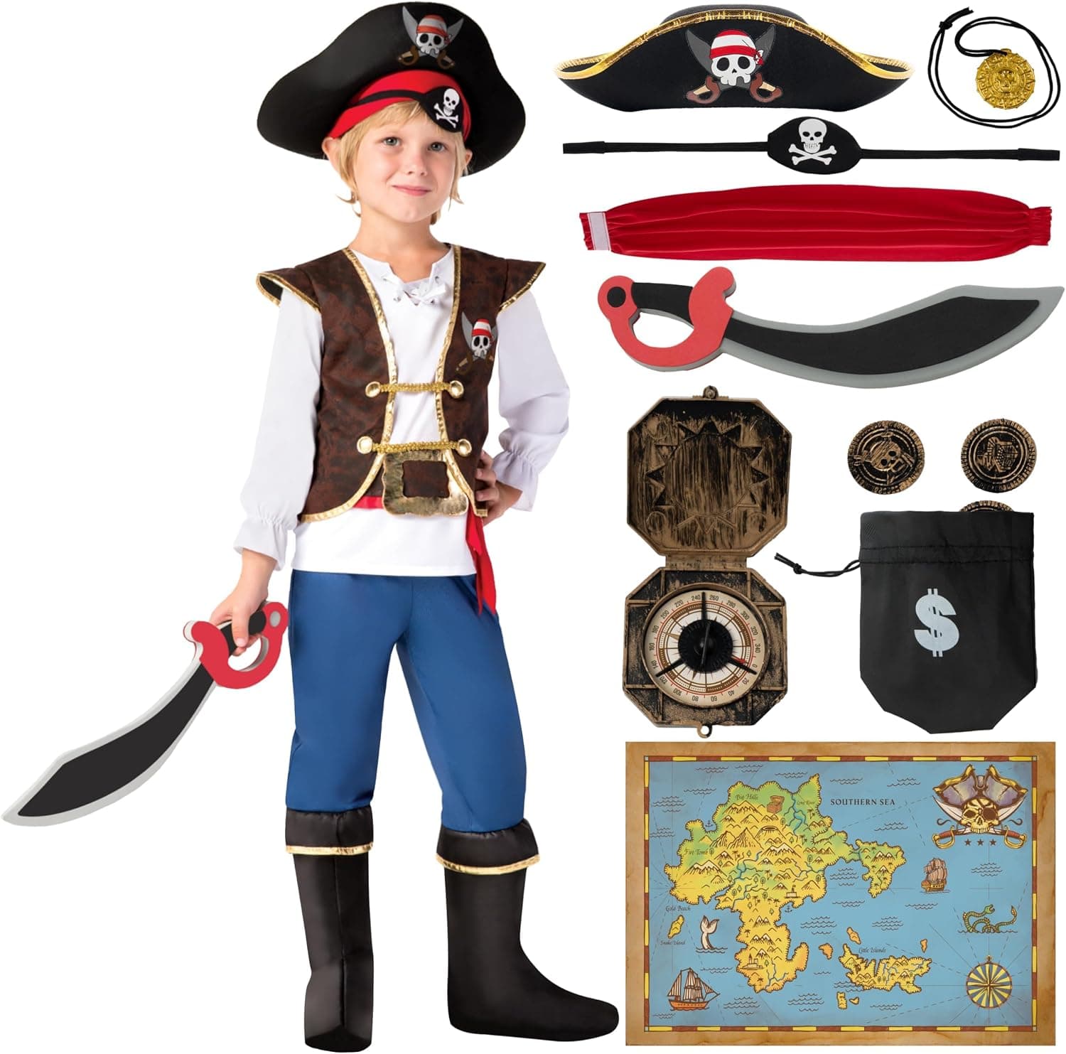 Disfraz de pirata de Halloween de Spooktacular Creations para niños, conjunto de disfraz de pirata para niño pequeño, disfraz de Halloween, fiesta temática