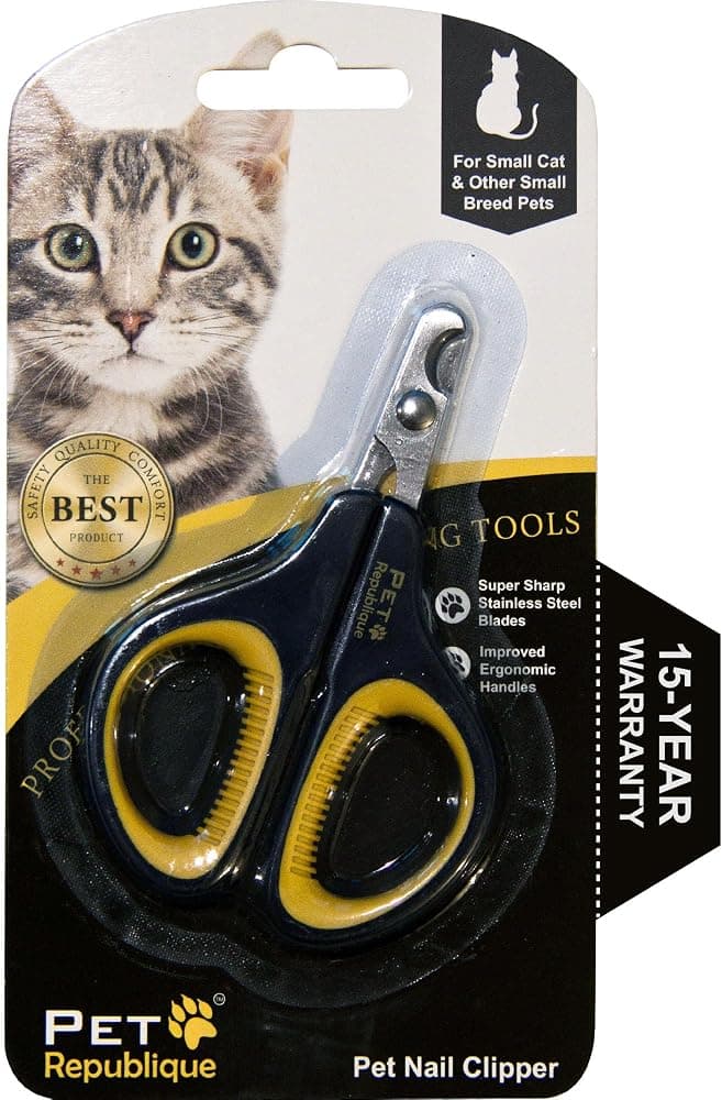 Cortaúñas para gatos de Pet Republique – Cortaúñas profesional de acero inoxidable para gatos, gatitos, hámster, conejos, pájaros y animales de raza pequeña (negro+amarillo)