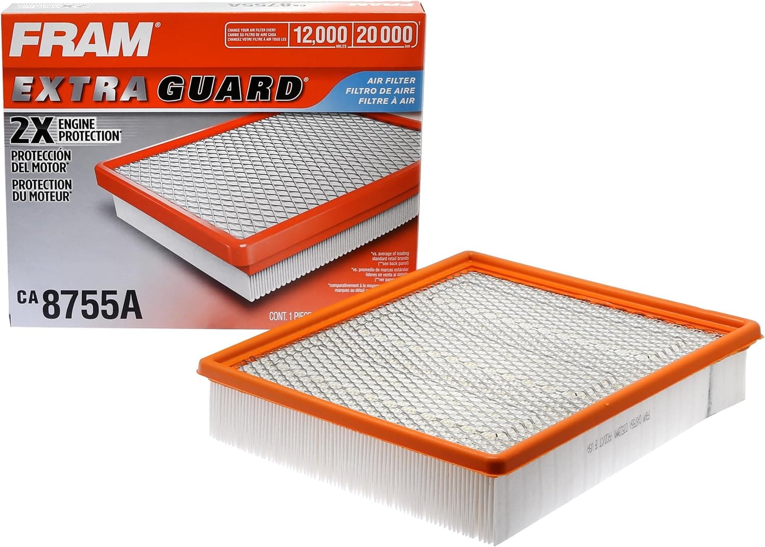 Filtro de aire de motor de repuesto FRAM Extra Guard CA8755A para modelos seleccionados de Cadillac, Chevrolet y GMC, proporciona protección de filtro de hasta 12 meses o 12,000 millas