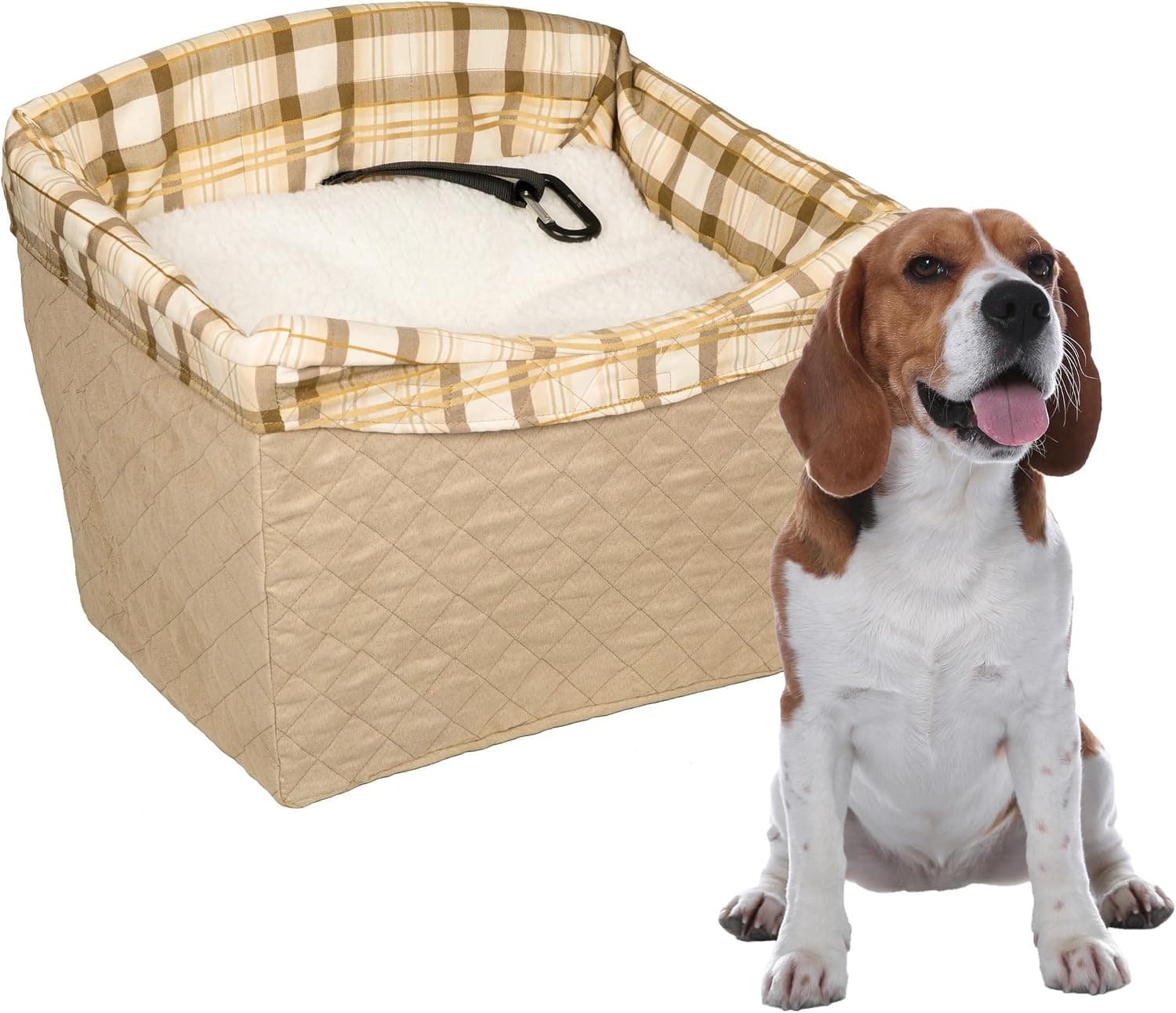 PetSafe Happy Ride Asiento de seguridad acolchado para perros, color canela | Estructura rígida, sin herramientas, forro y almohada acolchados, funda lavable a máquina, se adapta a asientos tipo cubo o tipo banco, perros de hasta 30 lb