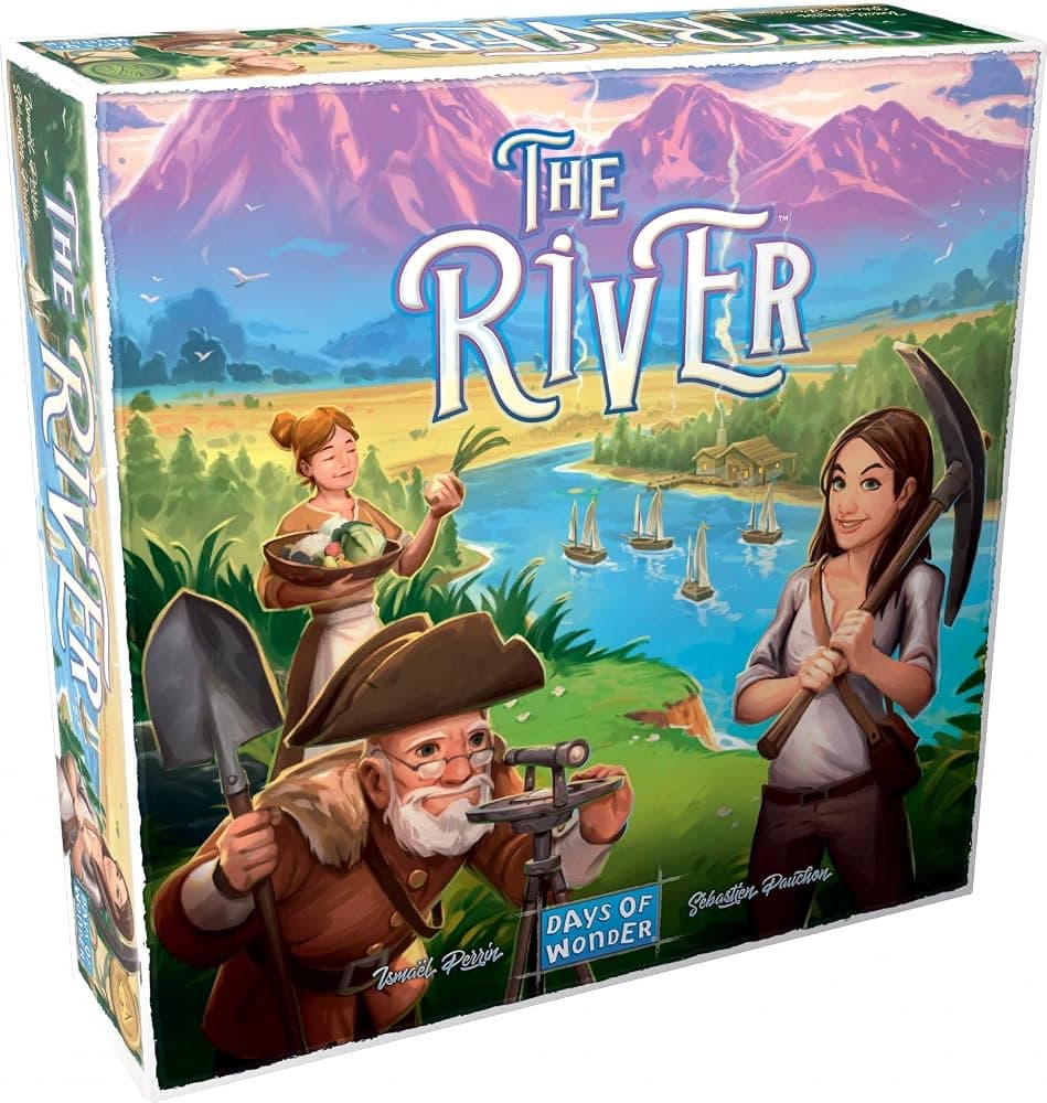 El juego de mesa River: ¡una nueva frontera en la estrategia de colocación de trabajadores! Divertido juego familiar para niños y adultos, mayores de 8años, de 2 a 4 jugadores, tiempo de juego de 30 a 45 minutos, creado por Days of Wonder