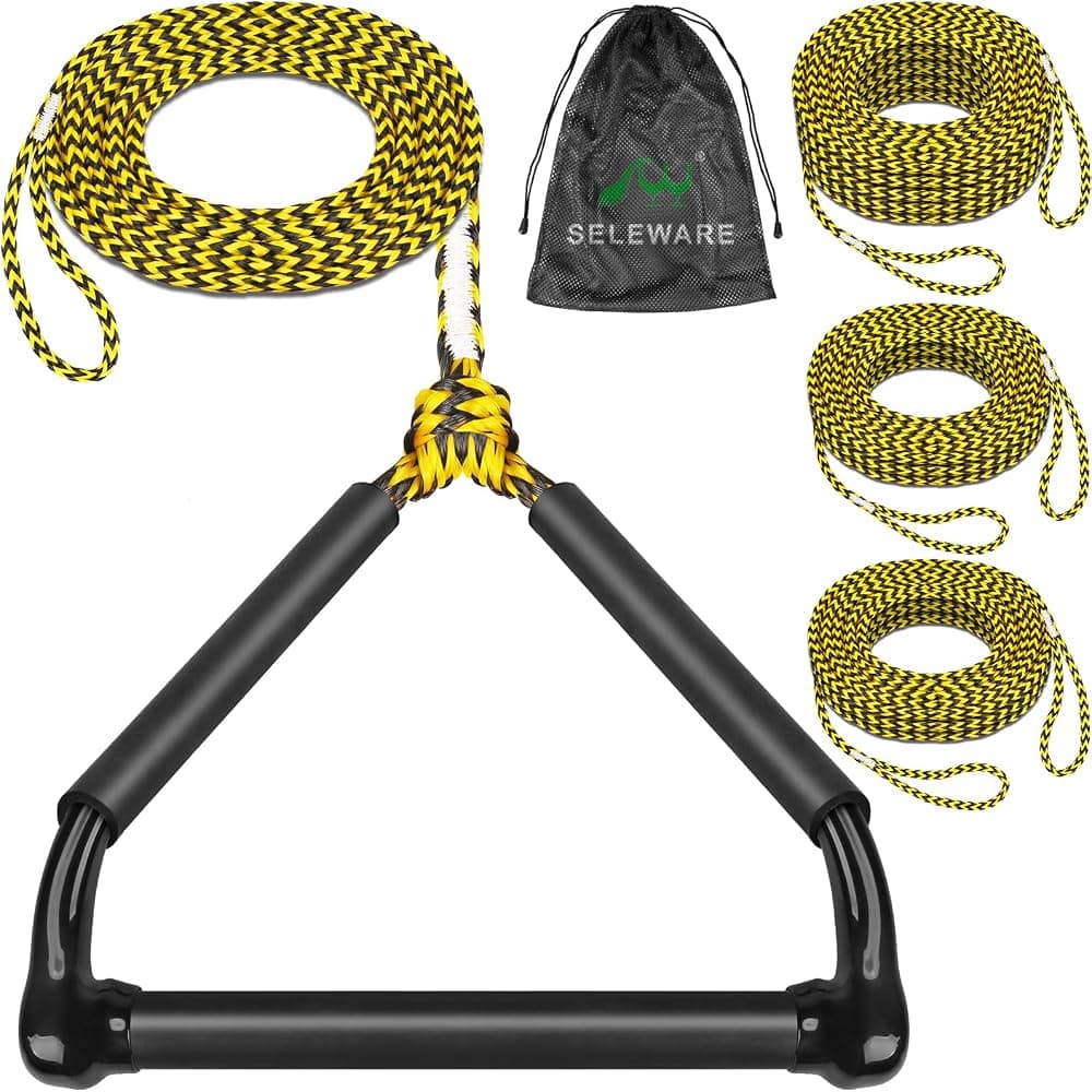 SELEWARE Cuerda de Remolque para Wakeboard Cuerda de esquí acuático Ajustable de 75 pies con Mango | Cuerda flotante de PE de alta resistencia de 1600 libras con mango de espuma, cuerda de 4 secciones para wakeboard, rodillera y esquí acuático