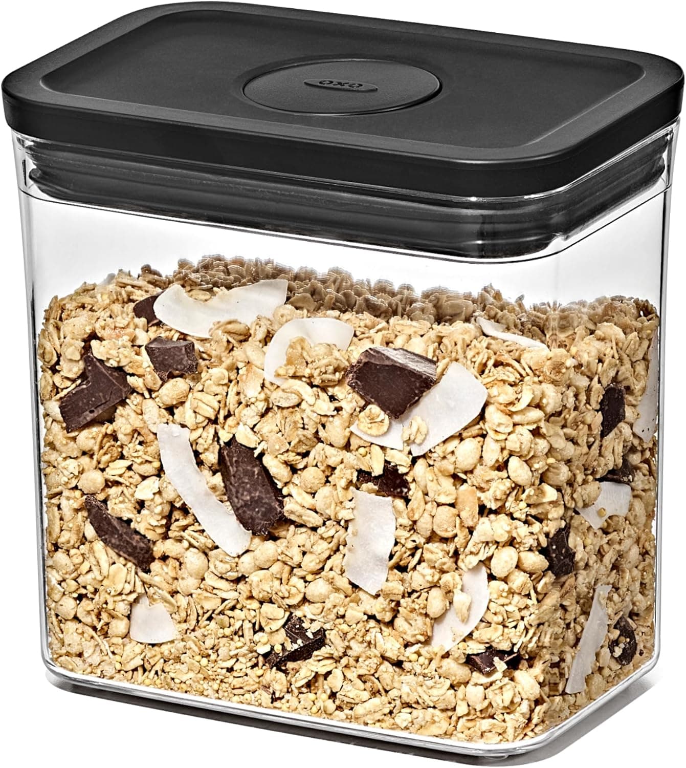Contenedor POP OXO Good Grips — Pequeño cuadrado corto — 1.7 Qt / 1.6 L — Negro mate, solución de organización y almacenamiento
