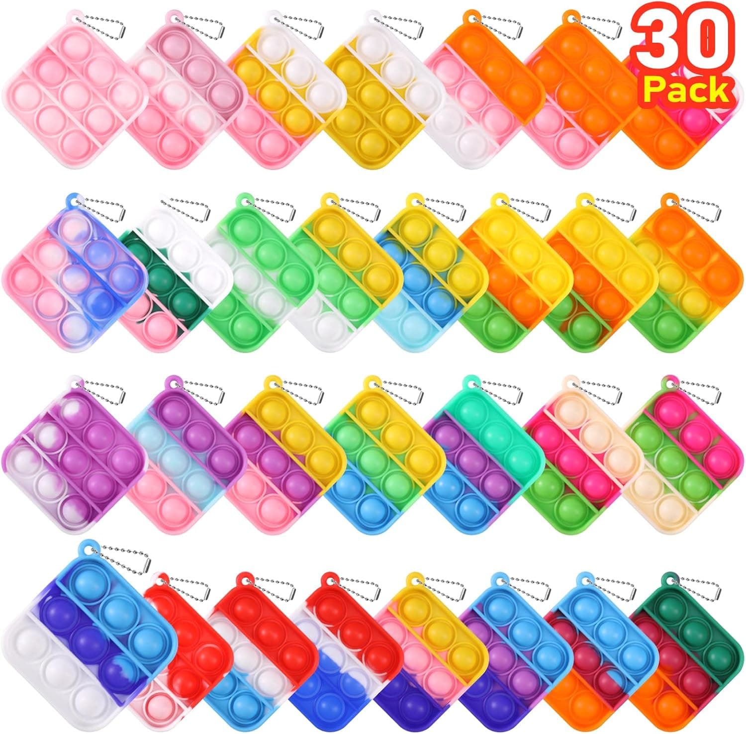 Favores de fiesta para niños Fidget Toys Bulk Paquete de 30 Mini llavero Pop Fidget Sus favores de fiesta de cumpleaños para niños de 4 a 8,8 a 12 años Premios pequeños en el aula Regalos de regreso a la escuela para estudiantes del maestro