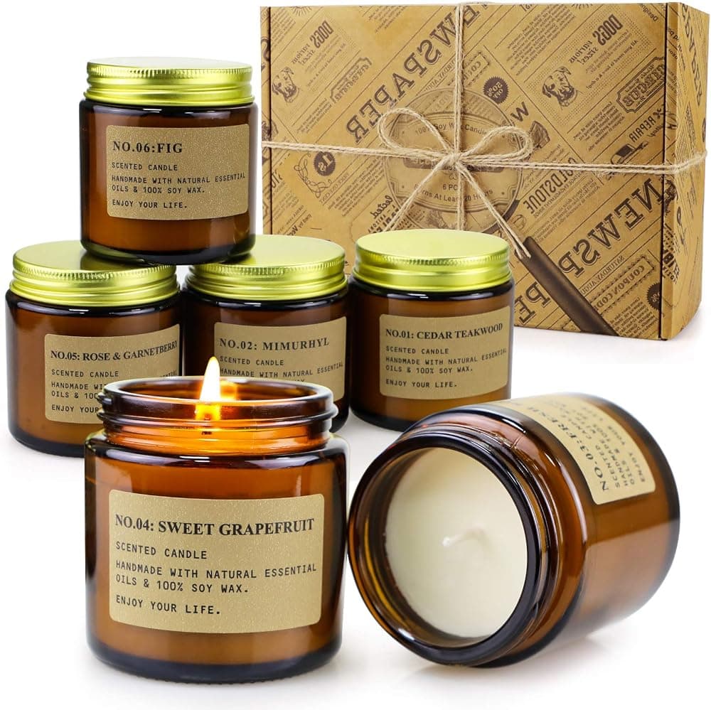 Paquete de 6 velas para el hogar, velas perfumadas de aromaterapia, juego de regalo para mujeres, cera de soja, velas en tarro de ámbar de larga duración, regalo para cumpleaños, regalo del Día de Acción de Gracias de la madre