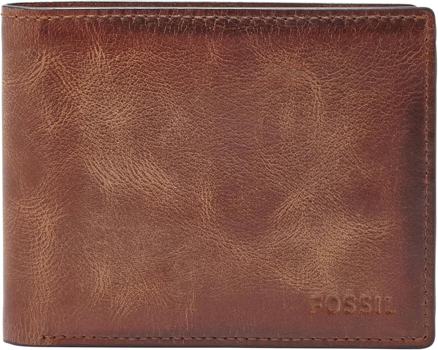 Fossil Cartera para hombre, cartera Derrick de piel con bloqueo RFID, plegable con identificación abatible, marrón