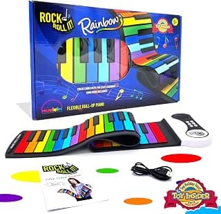 MUKIKIM Rock and Roll It - The Original Rainbow Piano. Roll Up Flexible Piano Keyboard for Kids / Beginners. Portable 49 Keys Silicone Pad. Play-by-Color Songbook Included!