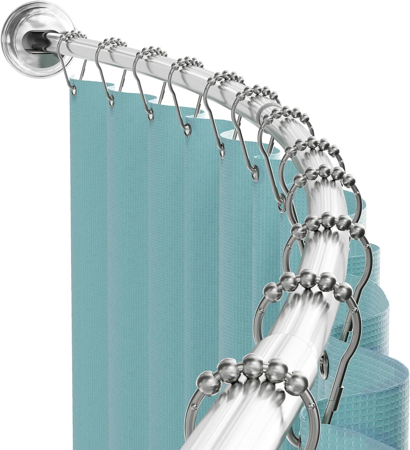 Zenna Home Barra curva para cortina de ducha, sin taladro, barra de ducha de tensión ajustable de 50 a 72 pulgadas para baño, inoxidable, antideslizante, añade espacio en la ducha, cromo