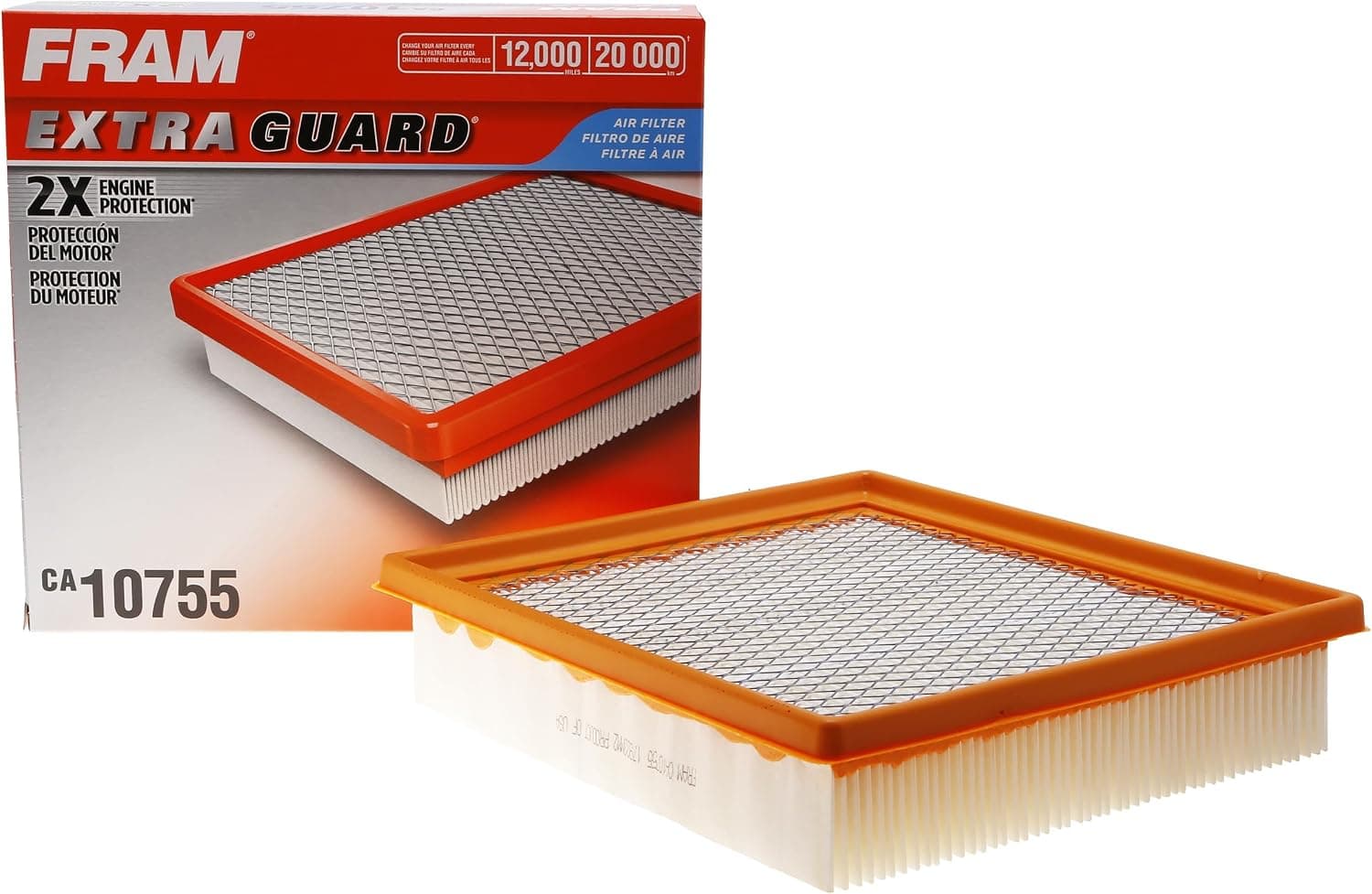Filtro de aire de motor de repuesto FRAM Extra Guard CA10755 para modelos selectos de Lexus, Toyota, Jeep y Dodge, proporciona protección de filtro de hasta 12 meses o 12,000 millas