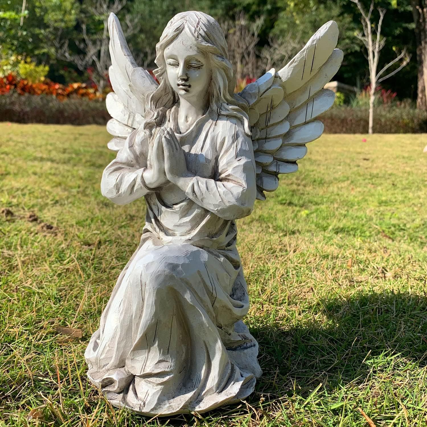 Estatua de jardín de ángel rezando, escultura de hada religiosa, figura decorativa impermeable, decoración artística para patio, césped, patio, adorno de inauguración de la casa, ángeles presentes HSa-1