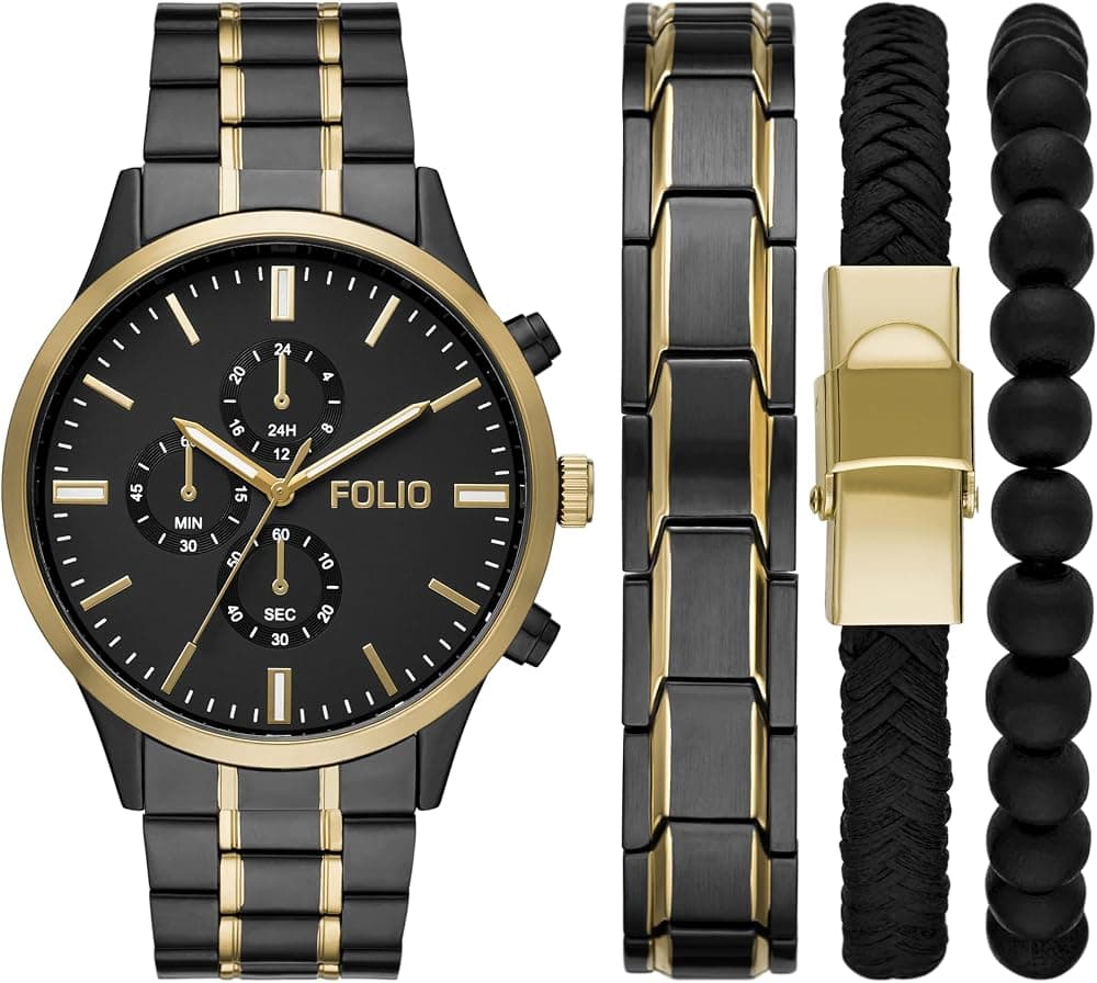 Set de regalo de reloj, pulsera y accesorios en tono para hombre