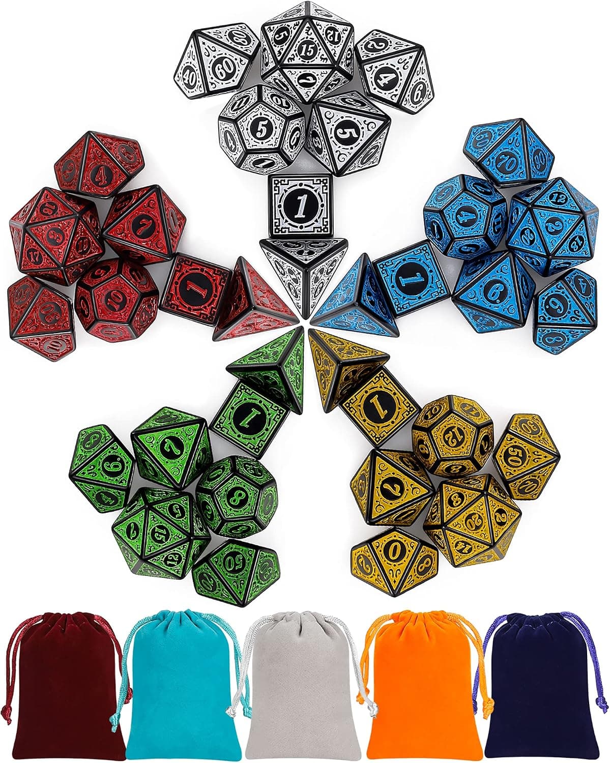 Juego de dados poliédricos CiaraQ - Dados de juego de rol DND | Dados acrílicos RPG para juegos de mesa MTG de dragones y mazmorras, multicolor, 35 piezas