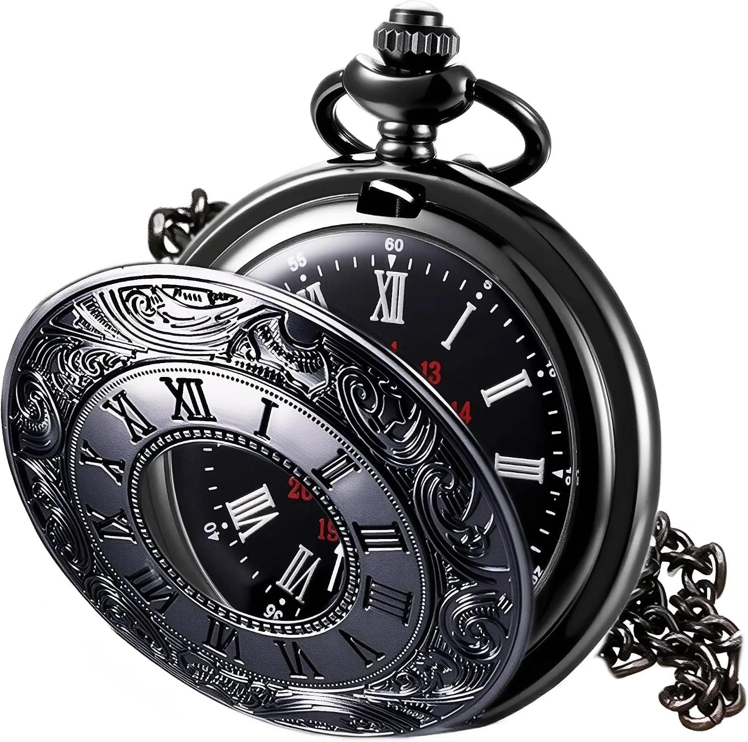 MJSCPHBJK Reloj de bolsillo vintage para hombre con números romanos, relojes de bolsillo de cuarzo con cadena para regalo del día del padre de Navidad