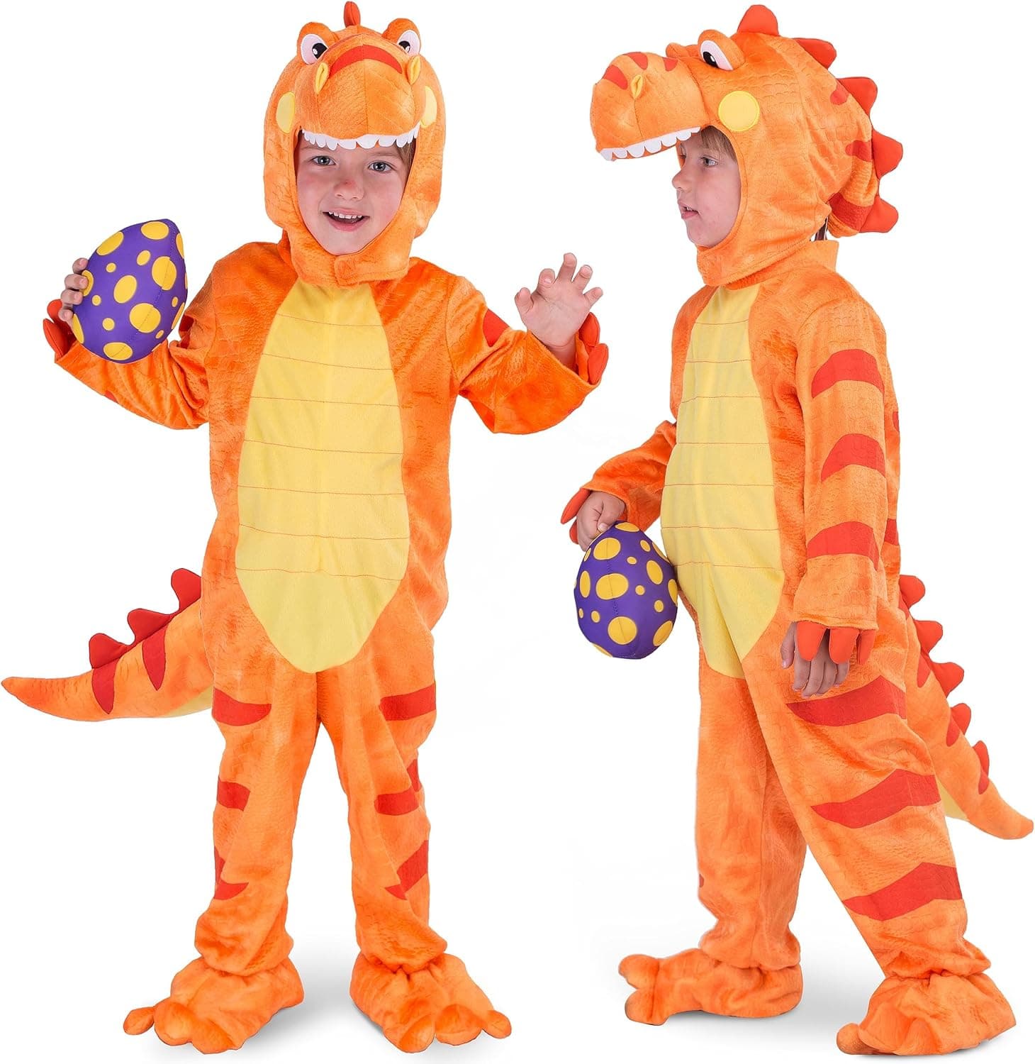 Spooktacular Creations Disfraz de dinosaurio de Halloween para niños, disfraz de T.rex para niños pequeños con huevo para fiesta de disfraces de Halloween para bebés y niños