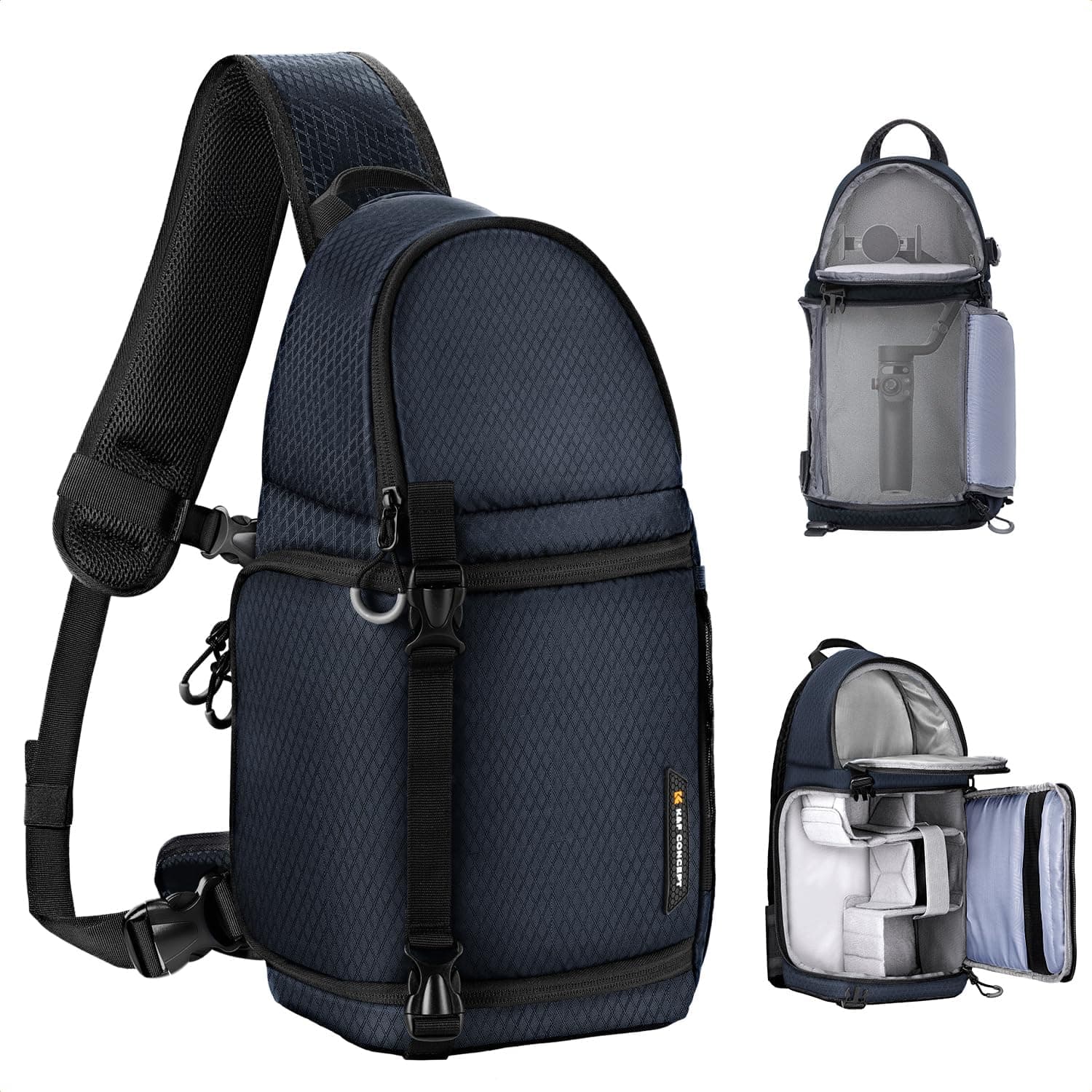 Bolso bandolera para cámara K&F CONCEPT, mochila cruzada compacta, 10 L | Se adapta a DSLR pequeñas y sin espejo. Tejido de sarga repelente al agua. 5 divisores extraíbles. Correa ajustable 20,5–39,8 pulg. BS11