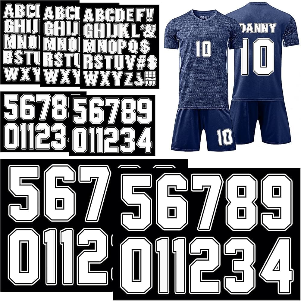 Fuutreo 190 piezas de parches de números y letras para planchar, blanco, estilo borde | Para camisetas y uniformes de equipos, pegatinas de tela, ropa deportiva, alfabetos completos con números, nombres personalizados