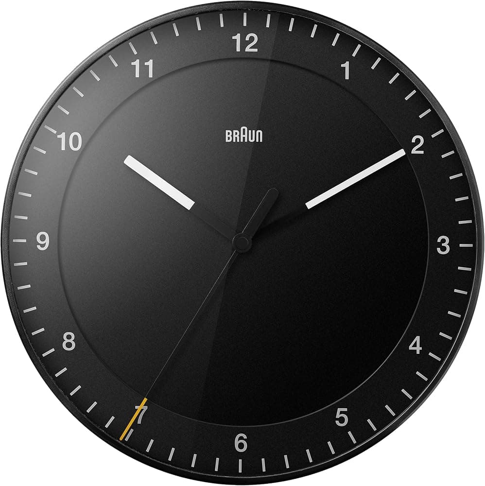 Braun Classic Reloj de Pared Analógico Grande con Movimiento de Barrido Silencioso, Fácil de Leer, 30 cm de Diámetro en Negro, Modelo BC17B.