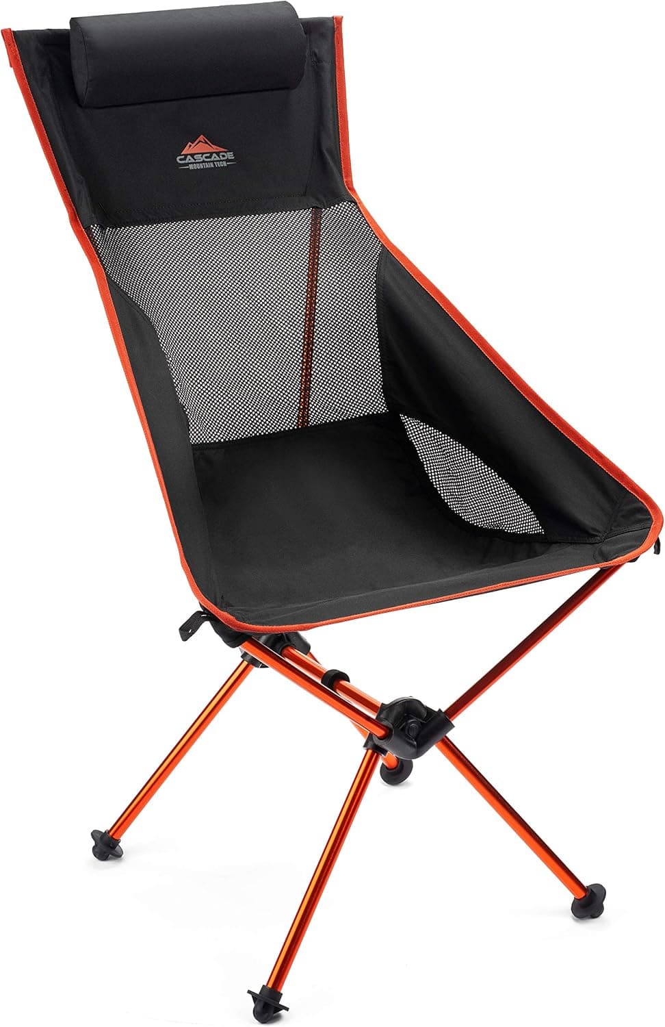 Cascade Mountain Tech Silla de campamento liviana con respaldo alto para exteriores con reposacabezas y estuche de transporte - Negro