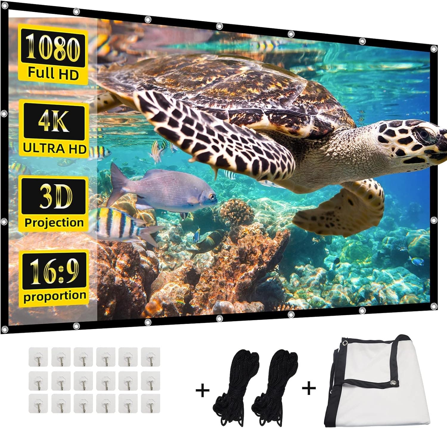 Pantalla de proyector, HUANYINGBJB 4K 16:9 HD Pantallas de proyector frontales traseras Pantalla de proyección plegable Pantalla de proyectores portátiles de doble cara para interiores y exteriores para cine en casa (200 pulgadas)