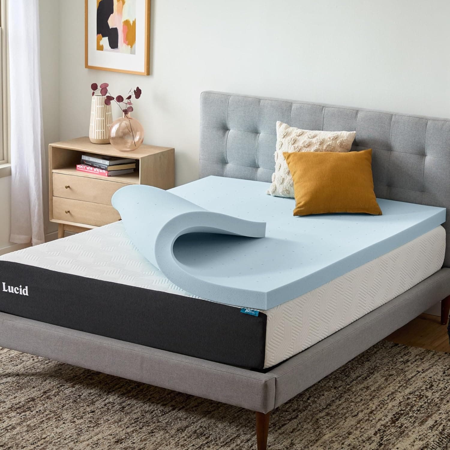 Lucid Cubrecolchón de espuma viscoelástica de 3 pulgadas, tamaño Twin XL – Cubrecama de gel refrescante – Sensación de felpa profunda que alivia la presión – Diseño ventilado y transpirable – Certificado CertiPur - Elementos esenciales para el dormitorio
