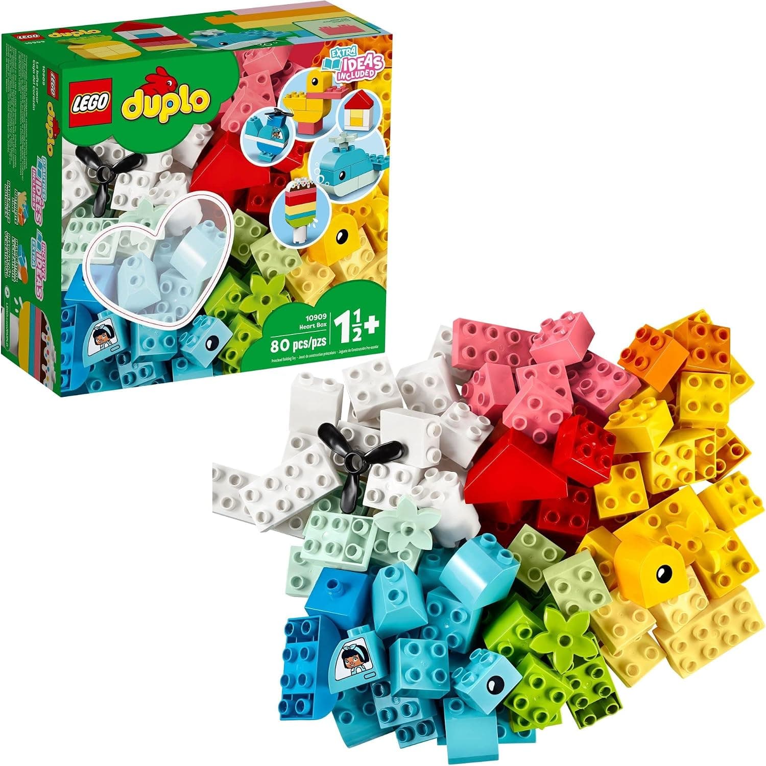 LEGO DUPLO Classic Caja de Corazón, Juguete de Construcción de Primeros Ladrillos, Set de Desarrollo y Actividad Educativa, Juguetes de Aprendizaje Temprano para Niños Pequeños de 1,5 a 3 Años, 10909