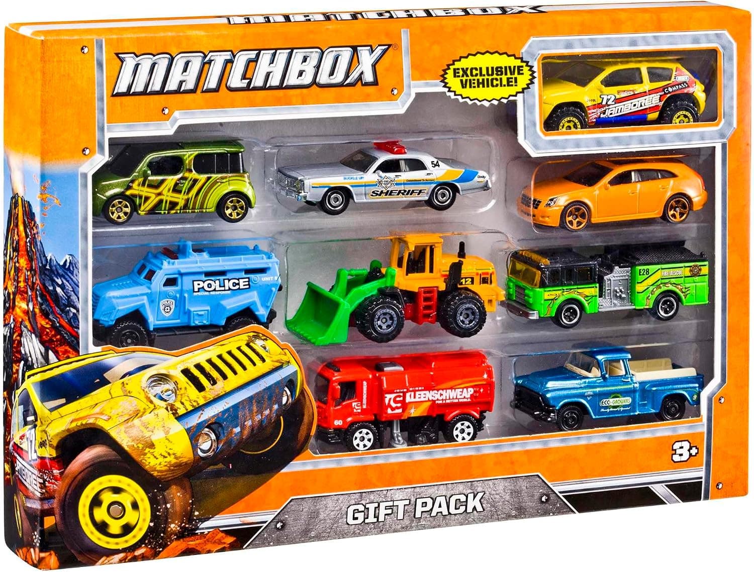 Matchbox Paquete de 9 autos de juguete, camiones de construcción o de basura, vehículos de rescate o aviones a escala 1:64 (los estilos pueden variar)