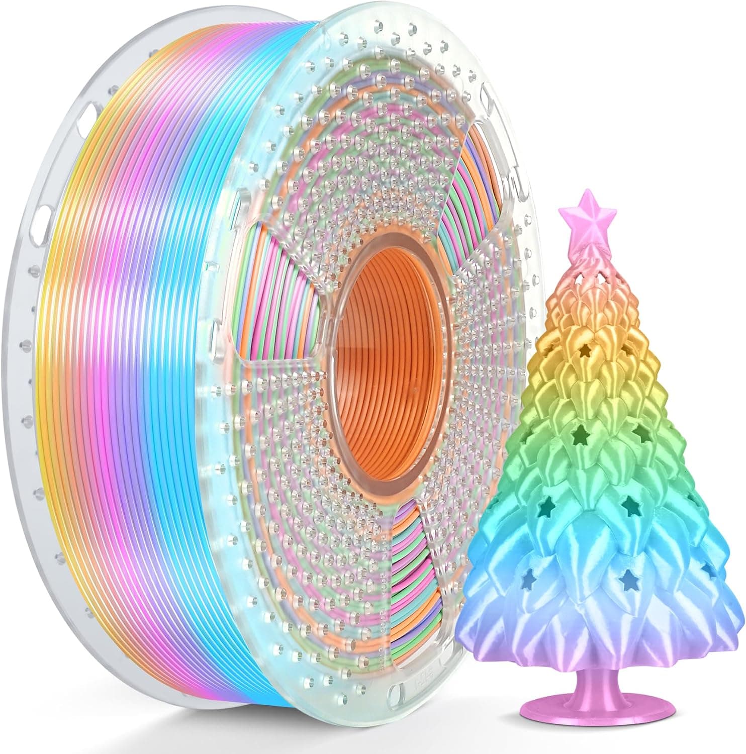 Filamento de Pla de arco iris de seda SUNLU, filamento de impresora 3D de seda multicolor 1,75mm +/- 0,02mm, cambio rápido de color cada 8 metros, 330 metros, 1 kg/2,2 libras, filamento de arco iris de seda (rosa-amarillo-azul-verde)