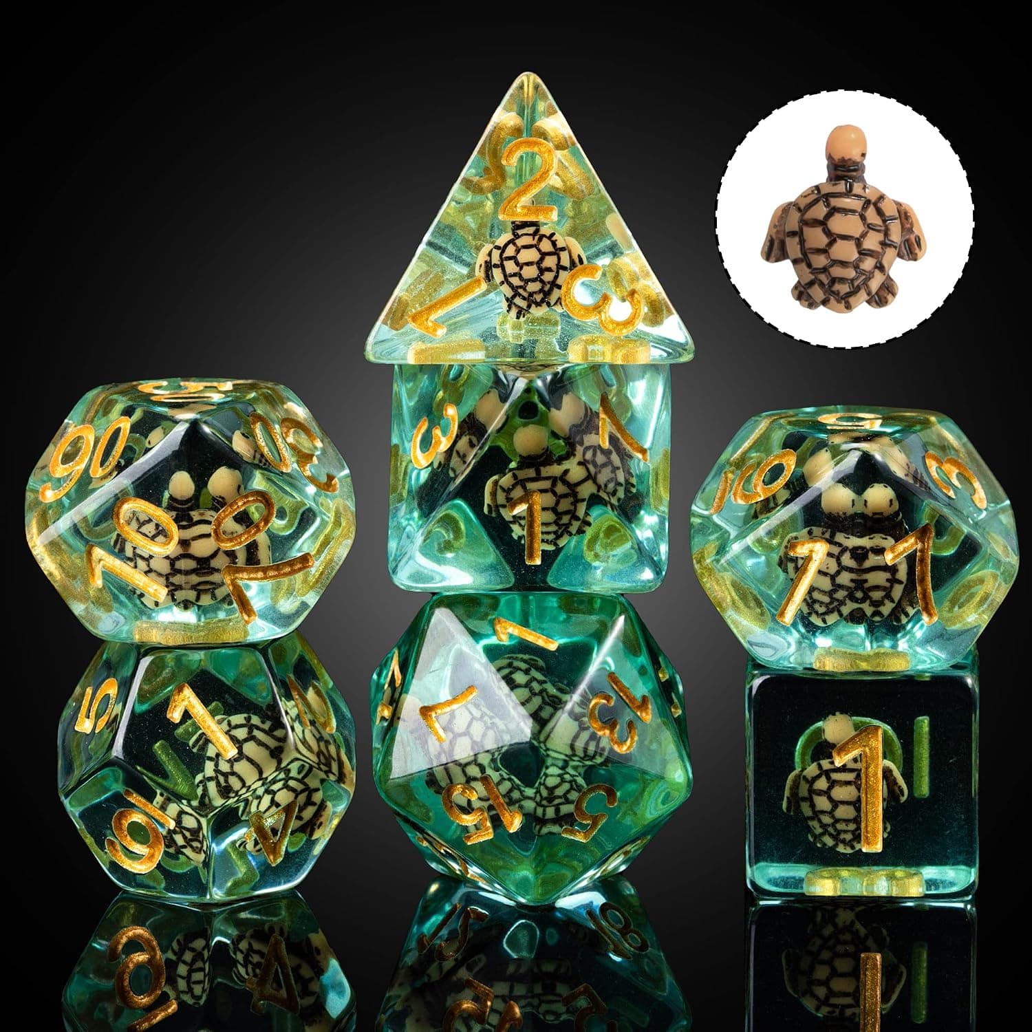 Cusdie Dados DND de 7 troqueles, juego de dados poliédricos rellenos de animales, para juegos de rol D&D Dice (tortuga marrón)