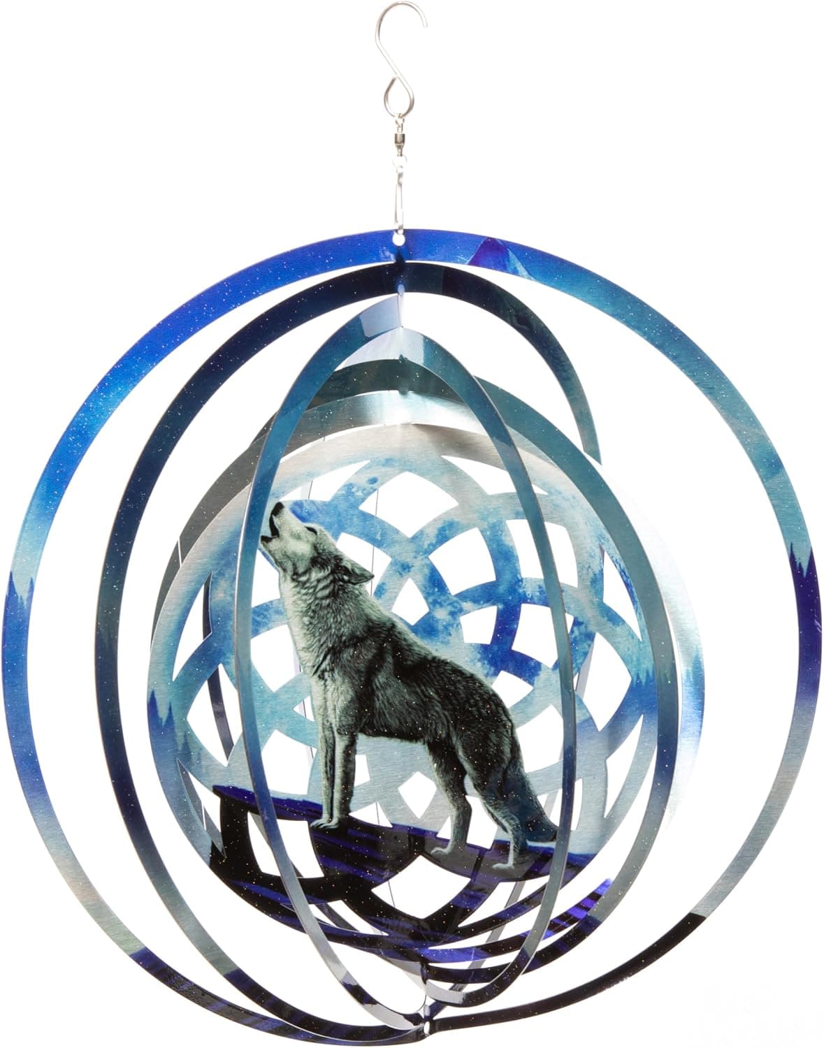 VP Home Wolf Dreamcatcher Kinetic Wind Spinner para patio y jardín Wind Spinner, metal al aire libre grande colgante lobo decoración 3D jardín arte viento escultura Spinners acero inoxidable decoración nativa americana