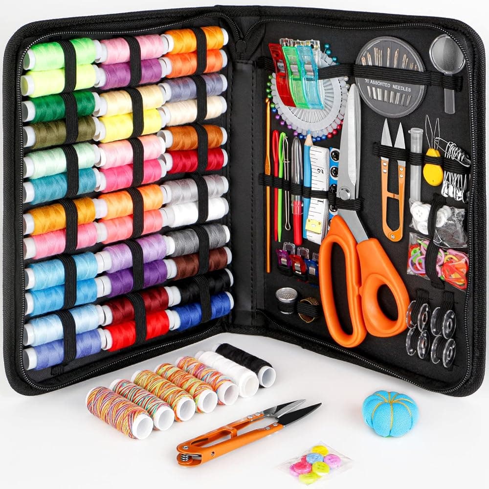 Maxfanay Kit de costura para adultos principiantes, kit de reparación de hilo de aguja portátil | Tijeras de sastre resistentes, tijeras para hilo e hilo 43XL, juego completo de suministros de costura para el hogar, viajes y dormitorios universitarios