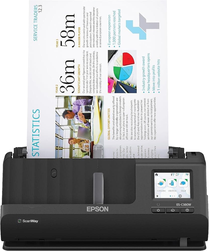 Epson Workforce ES-C380W Escáner de documentos de escritorio compacto inalámbrico con escaneo a doble cara y alimentador automático de documentos (ADF) para PC y Mac (renovado)