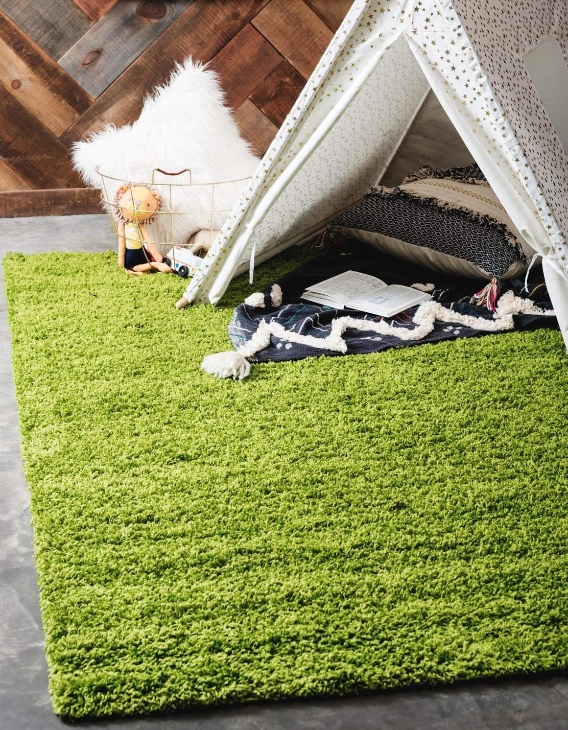 Alfombra de área de recolección de pelusa sólida única para telar (rectángulo de 5' 1" x 8', verde césped)