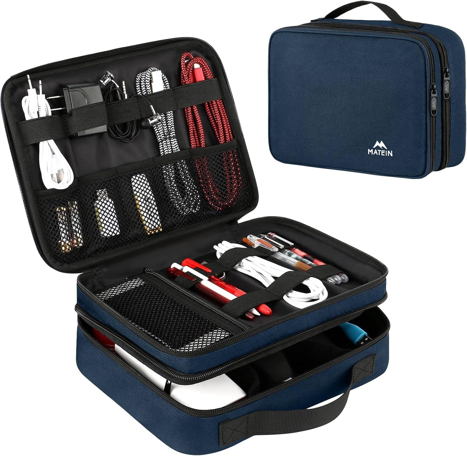 MATEIN Electronic Travel Organizer Case, Portable Travel Cord Organizer | Water Resistant, for Earphone, Power Bank, and Flash Drive, Universal Carry Case for Cables, Tech Gifts for Men, Navy Blue