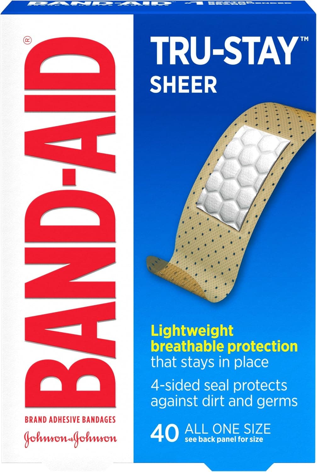 Vendajes adhesivos transparentes Tru-Stay de la marca BAND-AID, todos de talla única, 40 unidades
