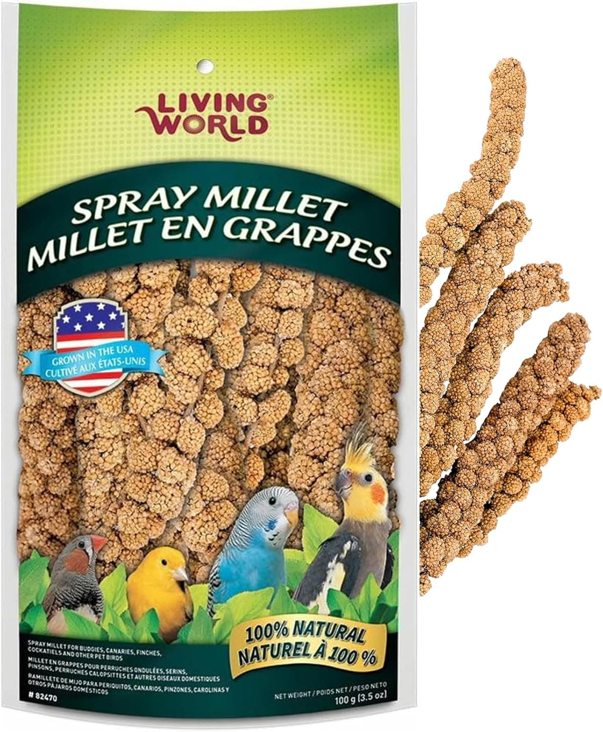 Living World - Spray de mijo para pájaros, 3.5 oz | Premio Premium para periquitos, canarios, pinzones, cacatúas y otras aves de compañía