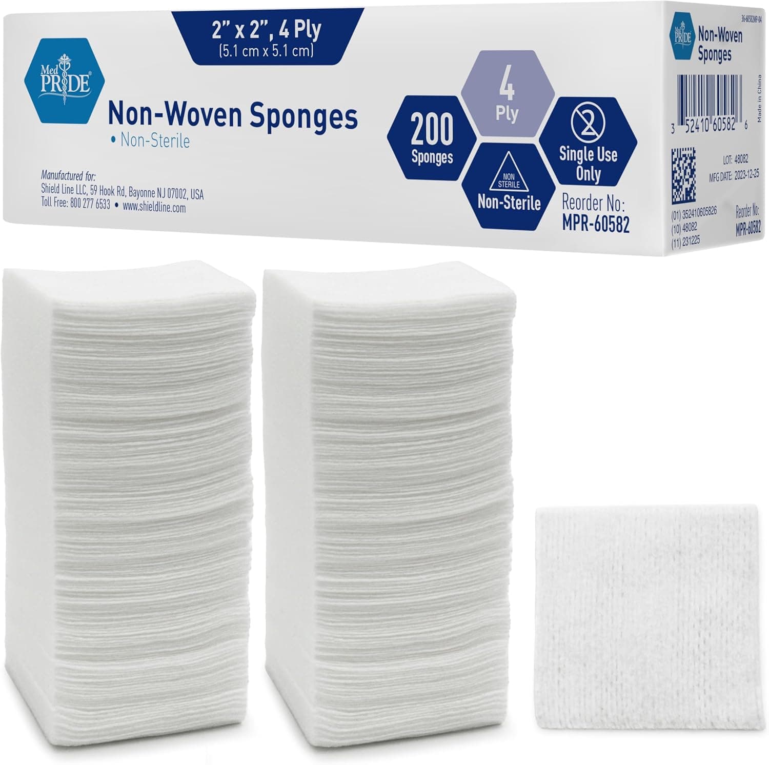 Medpride Esponjas quirúrgicas 2'' x 2'' Paquete de 200 - Almohadillas de gasa no estériles - Esponja para primeros auxilios para el cuidado de heridas - Vendas de malla médicas no tejidas y no adherentes - Absorbentes para lesiones - 4 capas