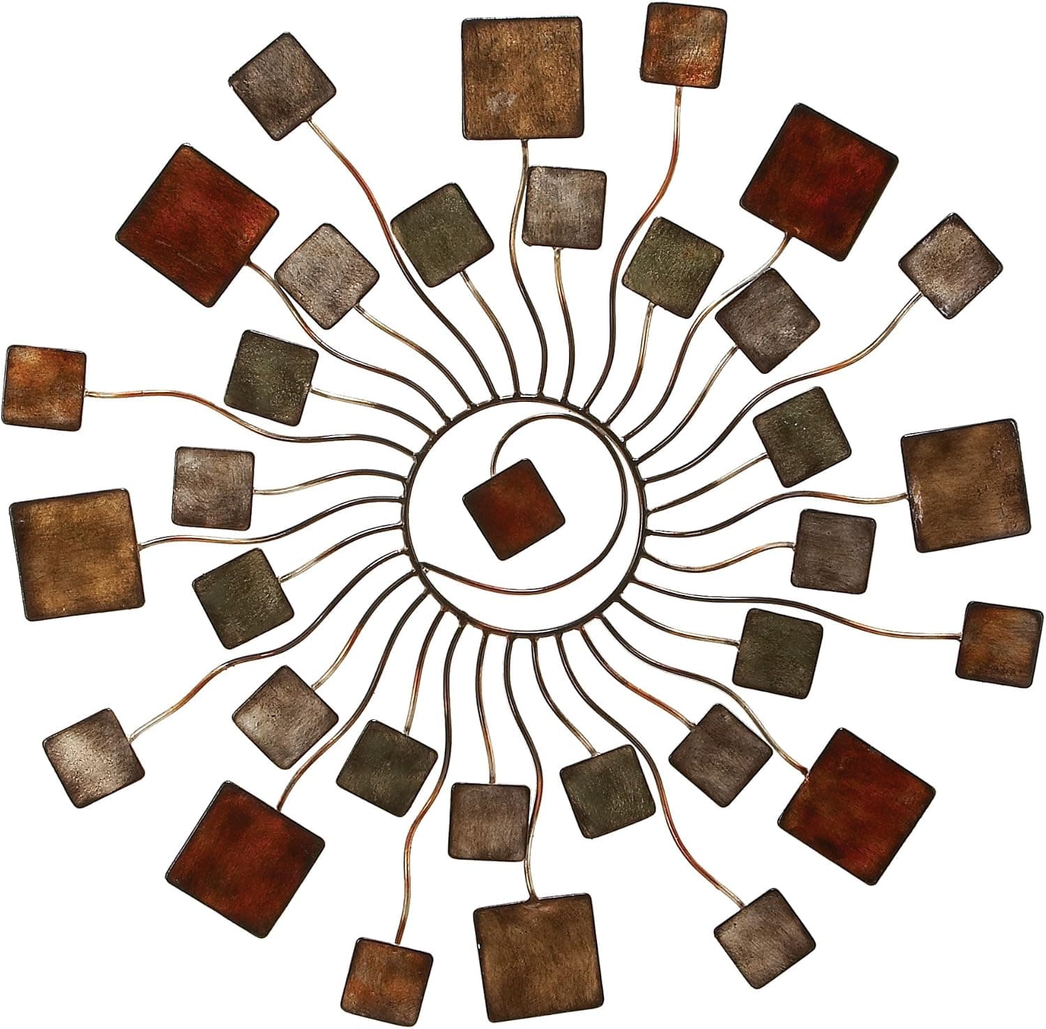 Deco 79 Metal Sunburst Home Wall Decor Wire Wall Sculpture with Square Shaped Accents, Wall Art 32" x 1" x 32", Multi Colored