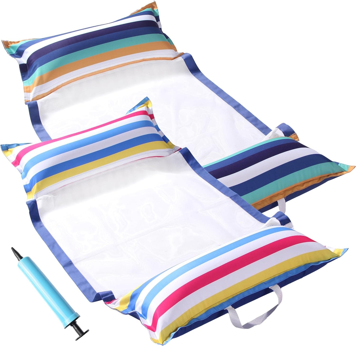 FindUWill Flotadores para hamaca de piscina, XL, paquete de 2 hamacas inflables de agua flotantes 4 en 1 (sillín, sillón, hamaca, vagabundo), tumbona flotante para piscina para adultos