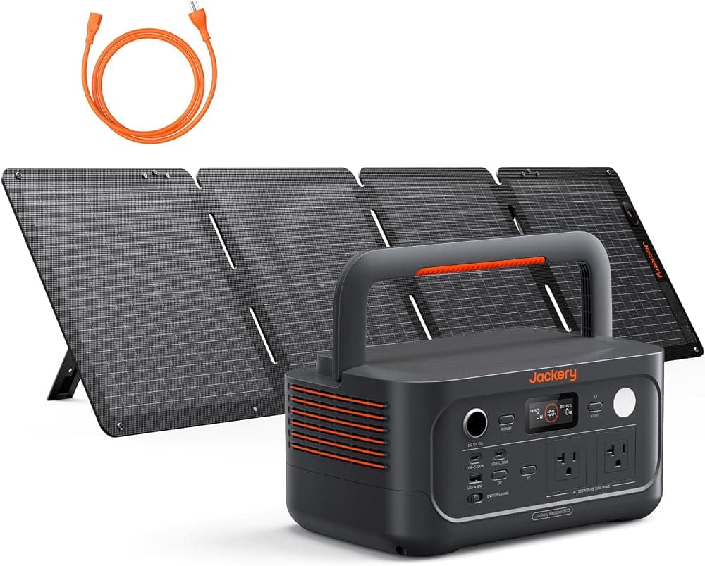 Jackery Explorer 500 v2 y panel solar de 100 W, 512 Wh, 500 W CA | Batería LiFePO4, sobretensión de 1000 W, peso ligero de 14 libras, cable de CA incluido, generador solar
