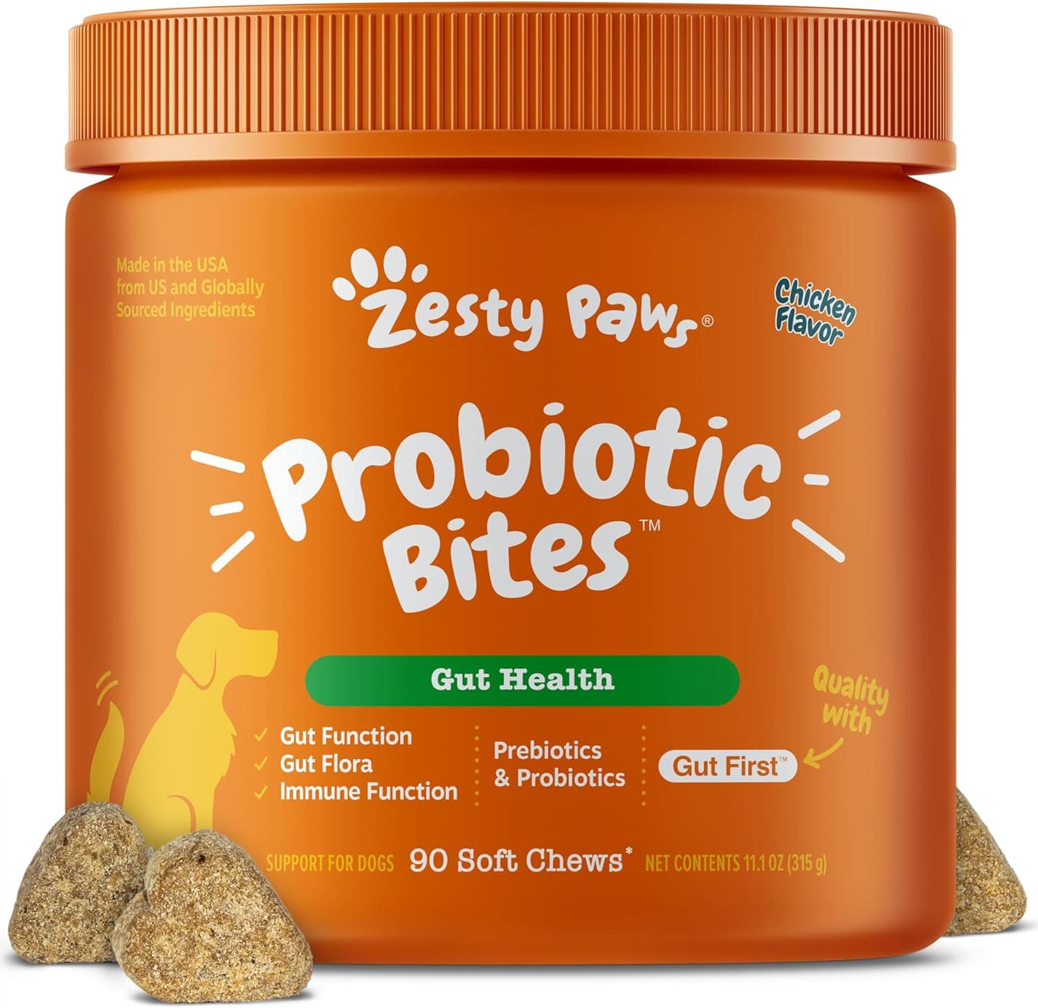 Probióticos Zesty Paws para perros - Salud intestinal para perros, pollo, 90 unidades