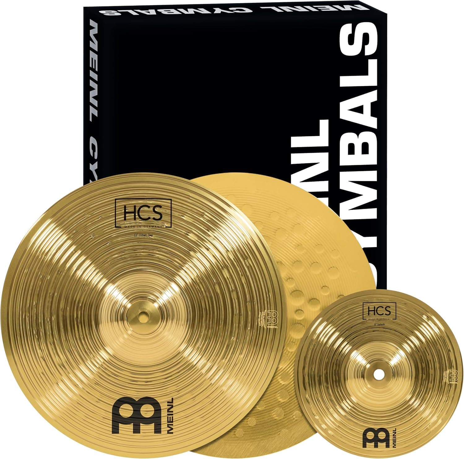 Meinl Cymbals HCS Box Set Platillos para batería - FABRICADO EN ALEMANIA | Hihats de 13", Splash de 8": aleación de latón duradera, sonido brillante y musical, apto para principiantes