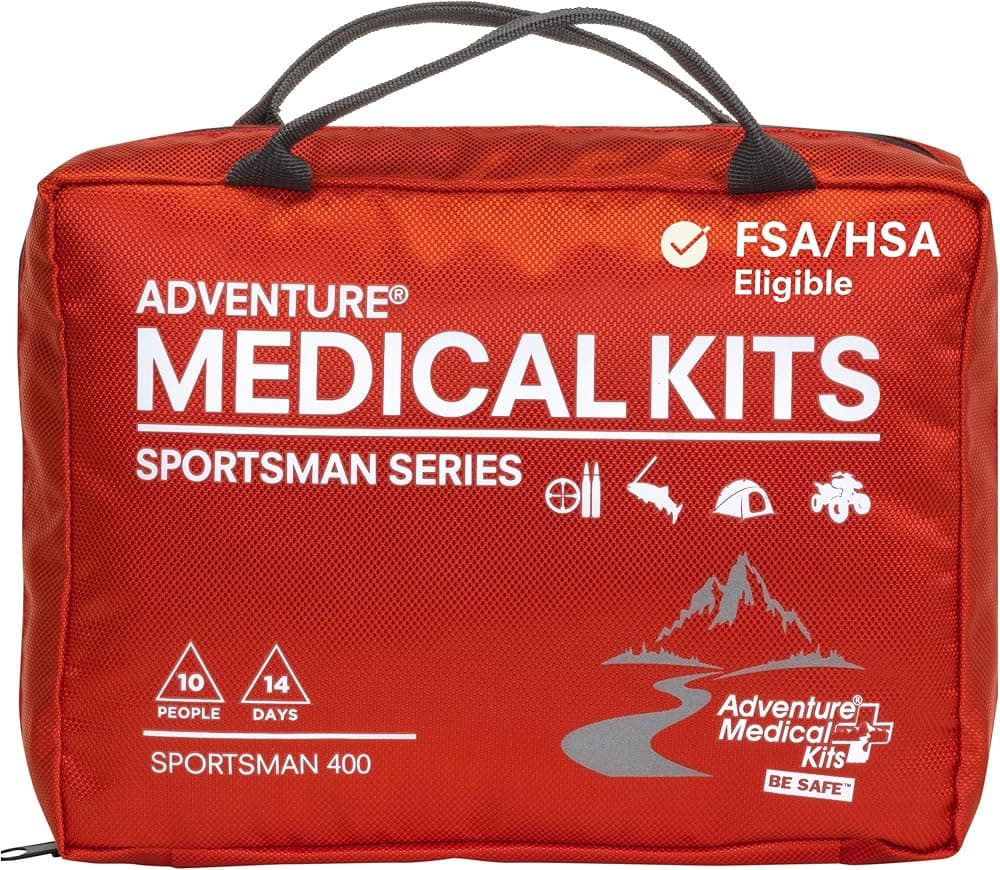 Adventure Medical Kits Botiquín médico Sportsman Series - 400 - Botiquín de primeros auxilios para acampar, caminar, cazar y más - Para 10 personas durante 14 días - Incluye vendas, medicamentos, guía y más | Incluye un kit de traumatología de campo desmontable y vendajes de calidad hospitalaria, medicamentos y una guía de primeros auxilios en la naturaleza.