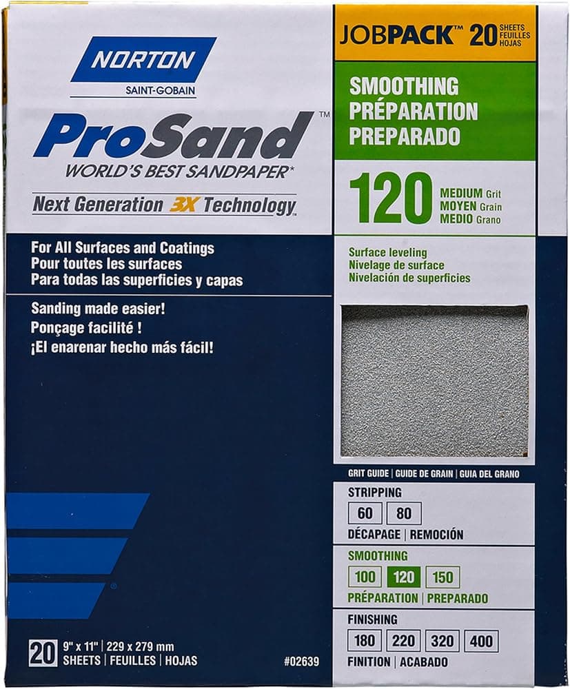 Norton ProSand 11 pulg. L X 9 pulg. Papel de lija de óxido de aluminio grano 120 W, 20 pzas