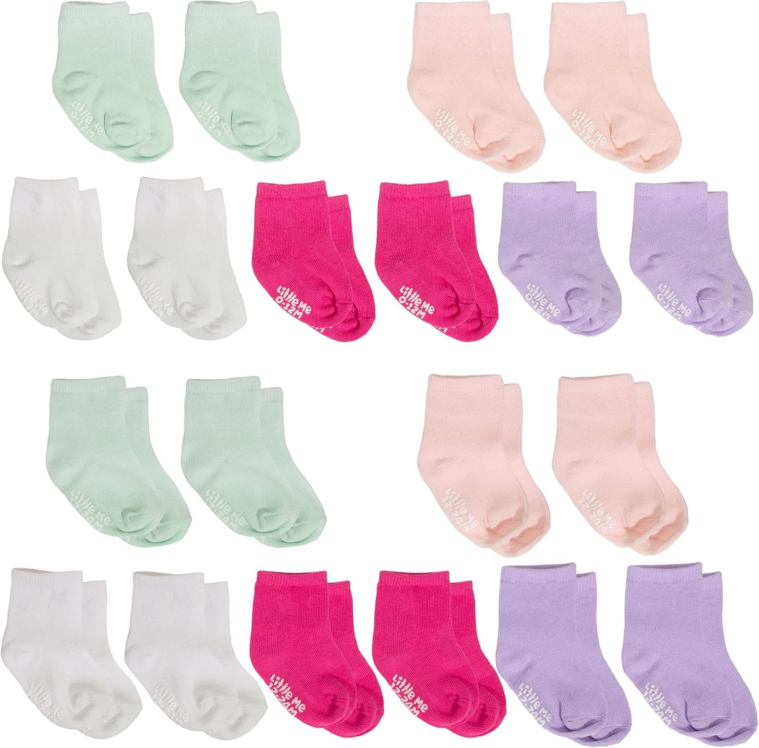 Little Me Paquete de 20 calcetines unisex para bebés recién nacidos y niños pequeños, para bebé niña o niño, 0-12 y 12-24 meses, paquete de varios tamaños