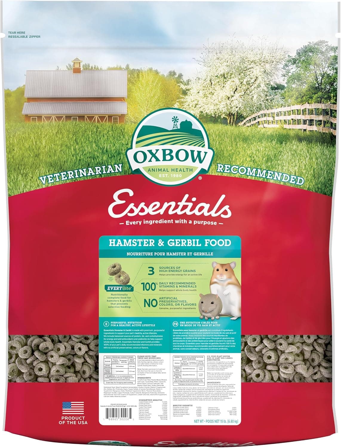 Oxbow Essentials Alimento para hámster y jerbo, pellets para hámster, EE. UU., 15 lb
