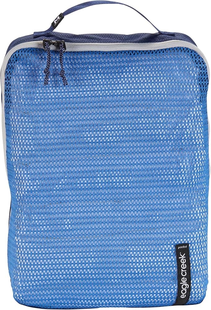 Eagle Creek Pack-It Reveal - Cubos de embalaje medianos para viajes, tela duradera y resistente al agua con diseño de cremallera en ángulo y ventana de malla en el panel frontal completo, azul Az/gris