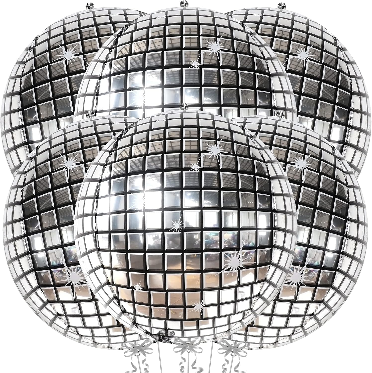 KatchOn, globos de bola de discoteca plateados grandes, 22 pulgadas, paquete de 6 | Decoraciones para fiestas disco, globos disco con esfera 4D para decoración de fiestas temáticas de los años 70, decoraciones para despedidas de soltera