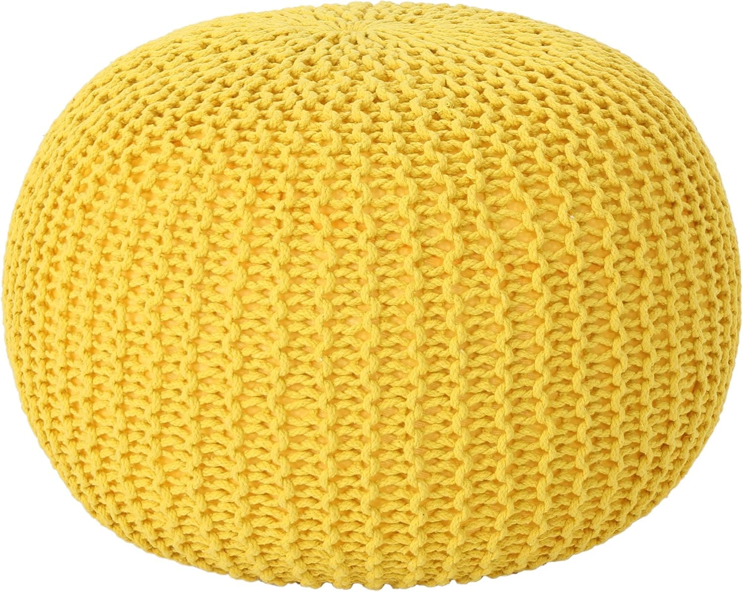 Christopher Knight Home Belle Knitted Cotton Pouf, Yellow
