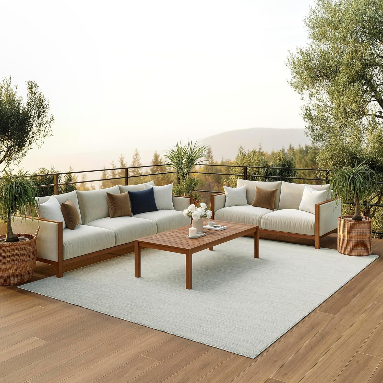 Nourison Home Positano Indoor-Outdoor Light Grey 8' x 10' Area Rug, Easy Cleaning, Non Shedding, Bed Room, Living Room, Dining Room, Backyard, Deck, Patio (8x10)